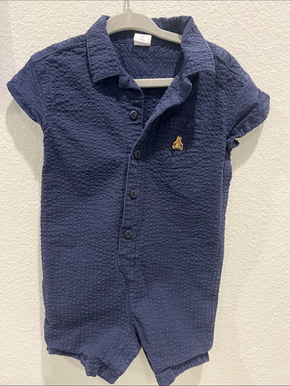 GAP Navy Blue Short-Sleeve Button Romper and Hat